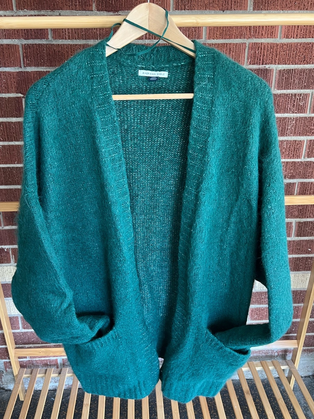 AE fuzzy green cardigan